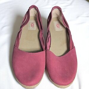 UGG Espadrille Flats Woven Detail Casual Slip On Shoes Woman Size 8 Pink Leather